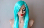 Load image into Gallery viewer, 28&quot; Aqua Blue Long Straight Hair Long Side Bangs Wig
