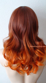 Load image into Gallery viewer, 24&quot; Auburn  Ginger Orange Ombre Curly Hair Side Bangs Wig
