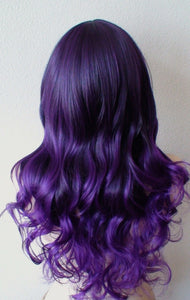 26" Purple Ombre Curly Hair Long Side Bangs Wig