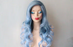 Load image into Gallery viewer, 26&quot; Lace Front Pastel Blue Ombre Long Curly Hair Side Bang Wig
