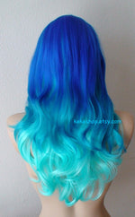 Load image into Gallery viewer, 26&quot; Blue Ombre Long Curly Hair Long Side Bangs Wig.

