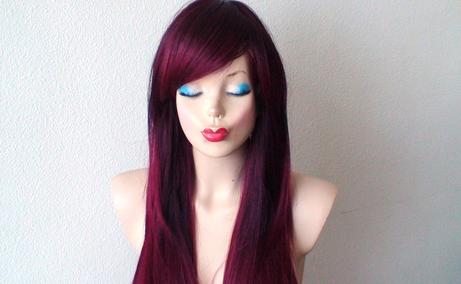 26" Wine Red Ombre Long Straight hair with Bangs Wig