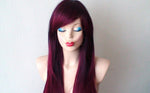 Load image into Gallery viewer, 26&quot; Wine Red Ombre Long Straight hair with Bangs Wig
