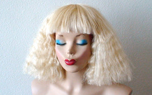 Custom Wig.  Blonde Puffy Hair with Bangs Wig.