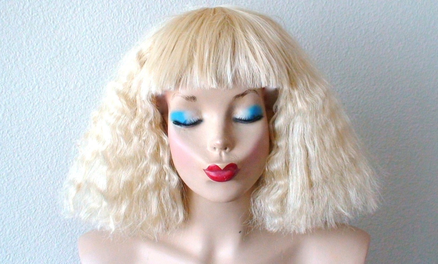 Custom Wig.  Blonde Puffy Hair with Bangs Wig.