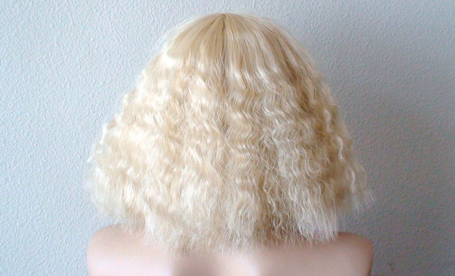 Custom Wig.  Blonde Puffy Hair with Bangs Wig.