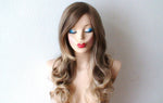 Load image into Gallery viewer, 26&#39; Ash Brown /Ash Blonde Ombre Long Curly Hair with Long Side Bangs Wig
