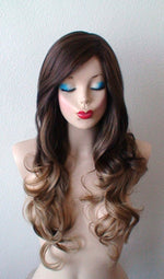 Load image into Gallery viewer, 26&quot; Brown toffee Ombre Curly hair Long Side Bangs Wig
