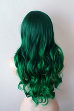 Load image into Gallery viewer, 26&quot; Irish Green Ombre Long Curly Hairstyle Long Side Bangs Wig
