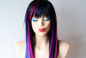 20" Black Galaxy Ombre Straight Hair with Bangs Wig