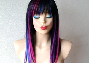 20" Black Galaxy Ombre Straight Hair with Bangs Wig