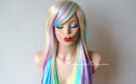 Load image into Gallery viewer, 28&quot; Pastel Rainbow Long Straight Layered Hair Long Side Bangs Wig
