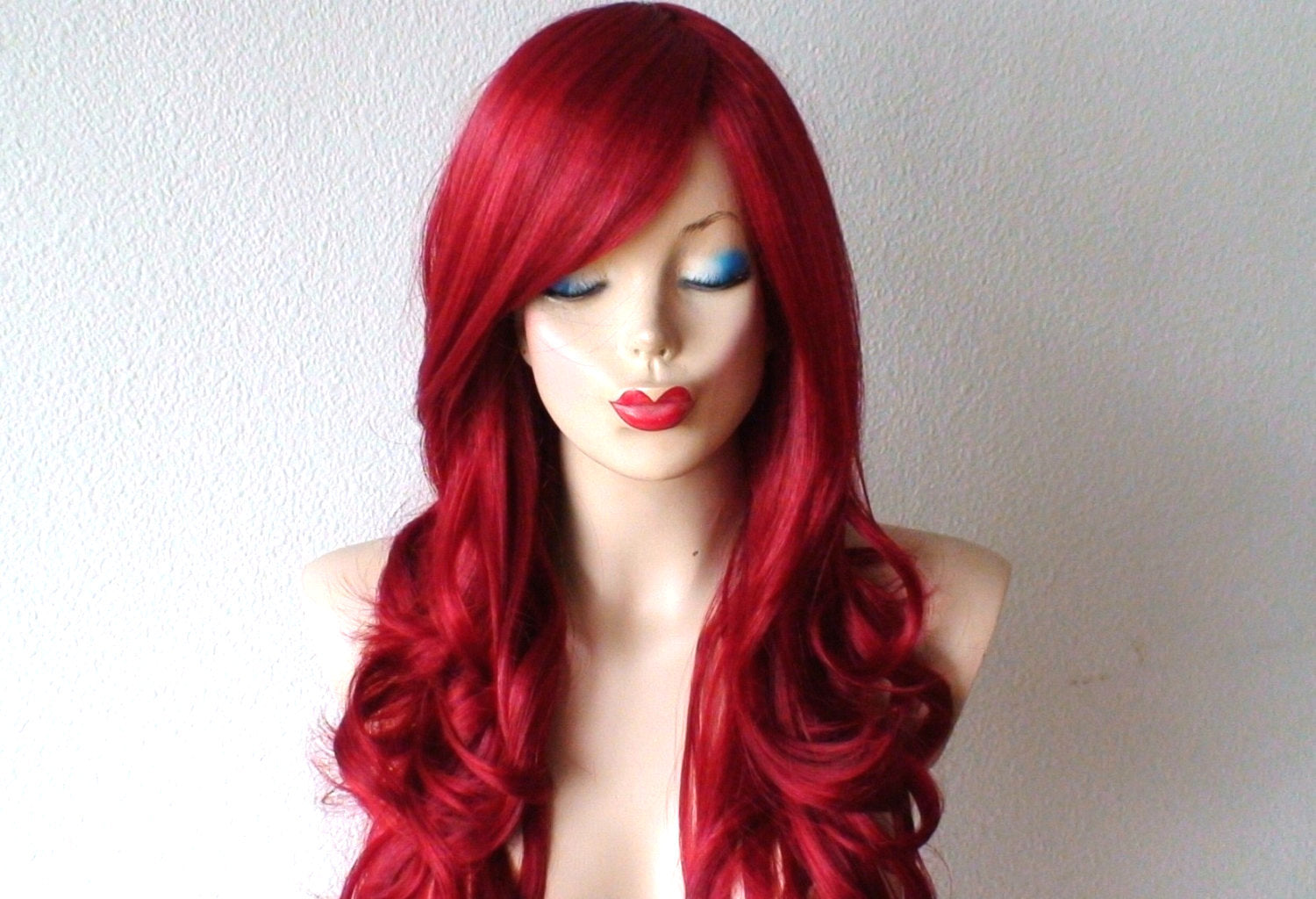 26" Wine Red  Long Curly Hair Long Side Bangs Wig