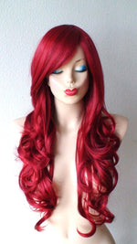 Load image into Gallery viewer, 26&quot; Wine Red  Long Curly Hair Long Side Bangs Wig
