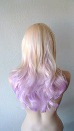 Load image into Gallery viewer, 24&quot; Blonde Pastel Lavender Ombre Long Curly Hair Side Bangs Wig
