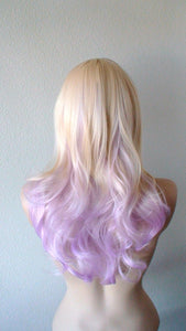 24" Blonde Pastel Lavender Ombre Long Curly Hair Side Bangs Wig