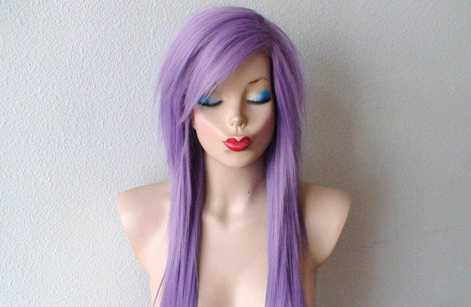 28" Lavender Long Straight hair side bangs wig. Emo wig. Scene wig.