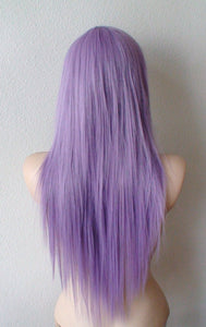 28" Lavender Long Straight hair side bangs wig. Emo wig. Scene wig.