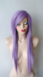 Load image into Gallery viewer, 28&quot; Lavender Long Straight hair side bangs wig. Emo wig. Scene wig.
