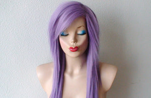 28" Lavender Long Straight hair side bangs wig. Emo wig. Scene wig.