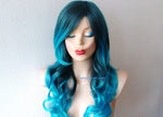 Load image into Gallery viewer, 26&quot; Pastel Turquoise Ombre Long Curly Hair Long Side Bangs Wig
