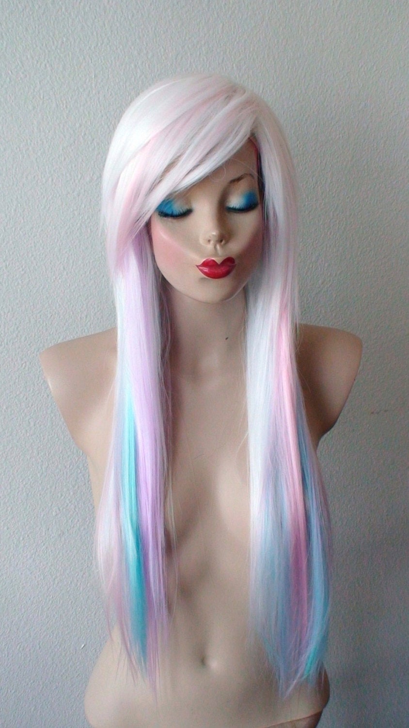 28" Pastel rainbow ombre wig. Snow white wig. Pastel pink, Lilac, Lavender, Aqua and sky blue wig. Custom wig. Cosplay wig.