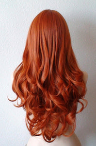 26" Ginger Orange Long Curly Hair Long Side Bangs Wig