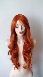 26" Ginger Orange Long Curly Hair Long Side Bangs Wig