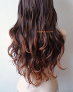 Load image into Gallery viewer, 26&quot; Lace front Brown Auburn Ombre Long Wavy Hair Long Side Bangs Wig
