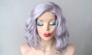 16" Pastel Lavender Gray Short Wavy Hairstyle Wig