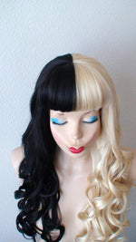 Load image into Gallery viewer, 30&#39; Black Blonde Side by Side Long Curly Hairstyle Wig with Bangs
