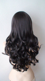 Load image into Gallery viewer, 26&quot; Chocolate Brown Long Curly Hair Long Side Bangs Wig
