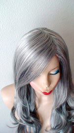 Load image into Gallery viewer, 26&quot; Salt Pepper Gray Long Curly HairLong Side Bangs Wig
