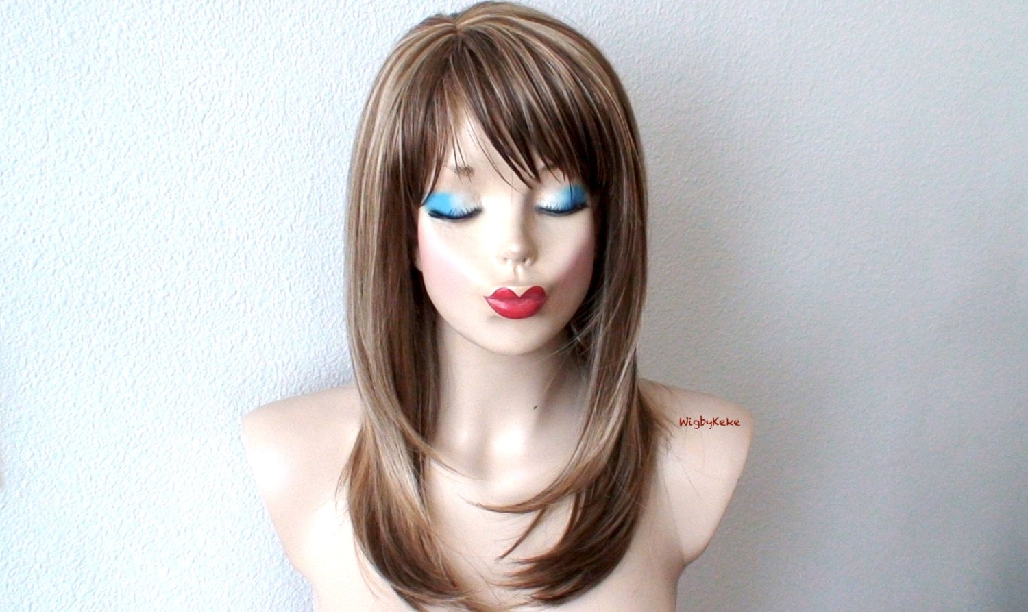 20" Brown Dirty Blonde Straight Hair with Bangs Wig