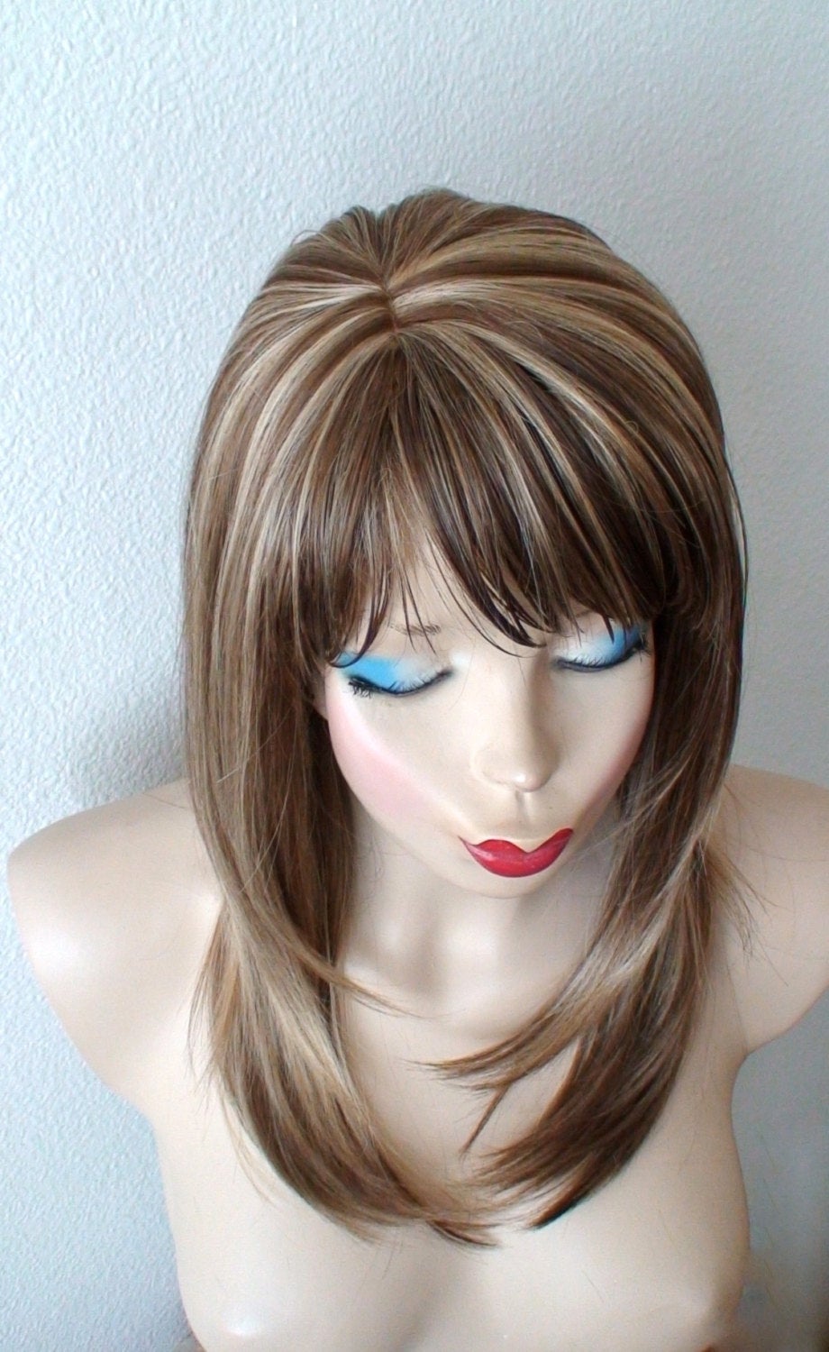 20" Brown Dirty Blonde Straight Hair with Bangs Wig