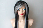 Load image into Gallery viewer, 28&quot; Black Grey Ombre Long Straight Hair Long Side Bangs Wig. Emo Wig. Scene Wig.
