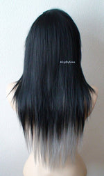 Load image into Gallery viewer, 28&quot; Black Grey Ombre Long Straight Hair Long Side Bangs Wig. Emo Wig. Scene Wig.
