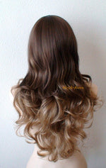 Load image into Gallery viewer, 26&quot; Brown toffee Ombre Curly hair Long Side Bangs Wig
