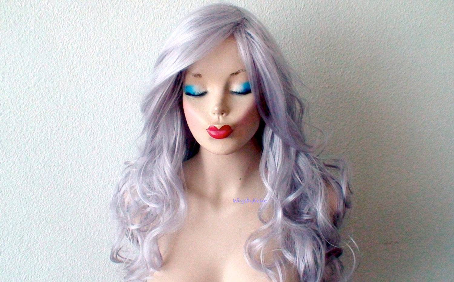 26" Pastel Gray Long Curly Hair Long Side Bangs Wig