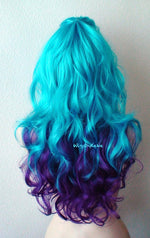 Load image into Gallery viewer, 26&quot; Teal Blue - Purple Ombre Long Curly Hair Side Bangs Wig
