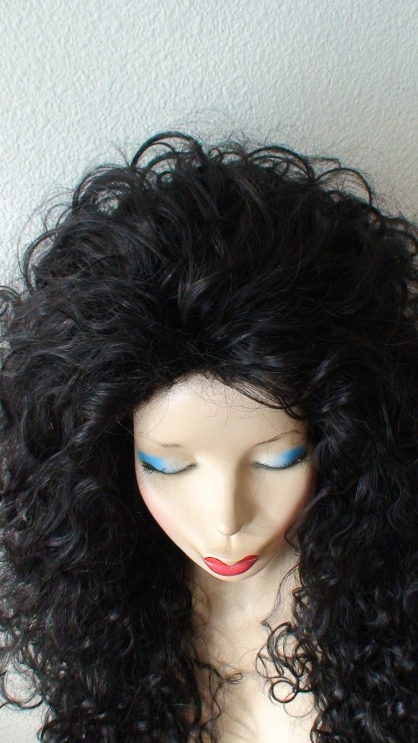 30" Black Long Curly Wig. Custom Wig. Cosplay Wig.