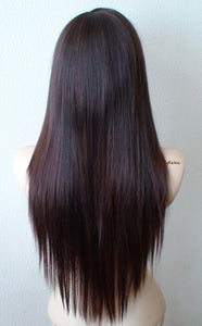 28" Chocolate Brown/Auburn ombré Long Straight Hair Long Side Bangs Wig