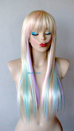 Load image into Gallery viewer, 28&quot; Blonde Pastel Color Ombre Long Straight Layered Hair with Bangs Wig
