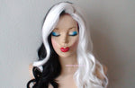 Load image into Gallery viewer, 28&quot; White Black Side by Side Long Curly Hair with Long Side Bangs Wig
