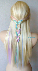 28" Blonde Pastel Color Ombre Long Straight Layered Hair with Bangs Wig