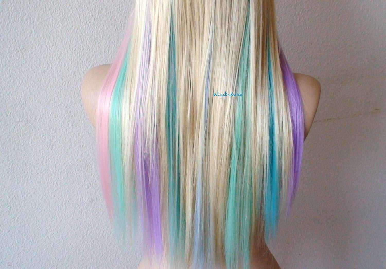 28" Blonde Pastel Color Ombre Long Straight Layered Hair with Bangs Wig