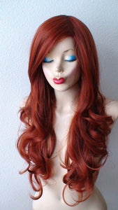 26" Copper Red Long Curly Hair Long Side Bangs Wig