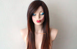 Load image into Gallery viewer, 28&quot; Brown Auburn Ombre Long Straight Layered Hair Long Side Bang Wig
