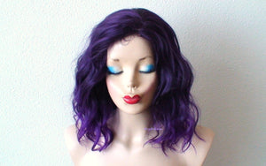 16" Purple Ombre Beach Wave Hairstyle Wig.