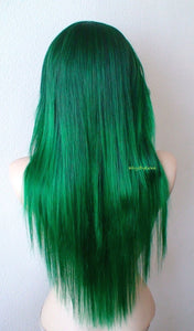 28" Irish green Ombre Long  Straight Layered Hair Long Side Bangs Wig